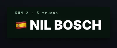 Lower-third con la bandera, el nombre del rider y el número de run
